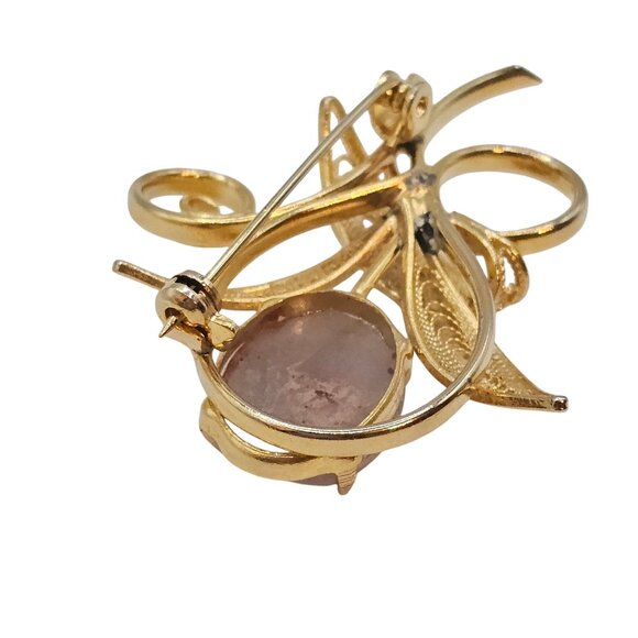 Gold Toned Filgree Flower Shaped Swirled Amethyst/Purple Quartz Fashion Brooch - Picture 2 of 12